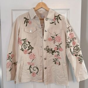 NWT Chico’s Mid Length Natural Cream Leopard Denim Shacket Size Medium 8